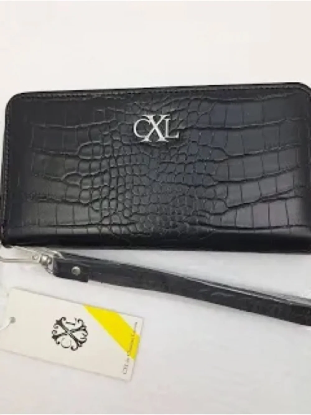 Christian Lacroix Black Croc-Embossed Zip Wristlet Wallet